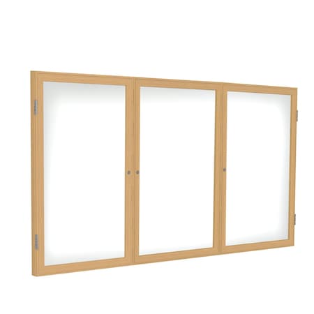 Ghent Enclosed Whiteboard, 3 Door, Por/Mag, Oak Frame, 3 ft H x 6 ft W, White PW33672M-M1